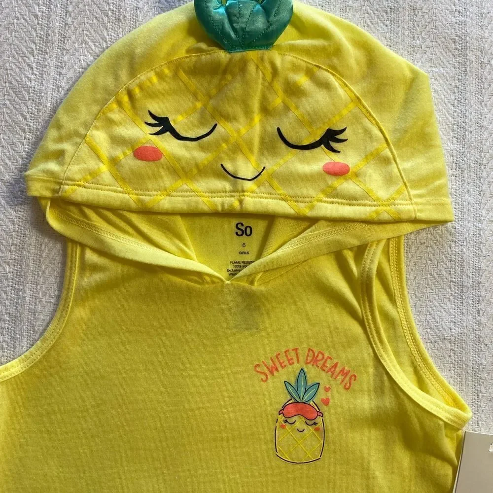 SO Girls Size 6 Pineapple Hooded Tank Too & Shorts Pajama Set